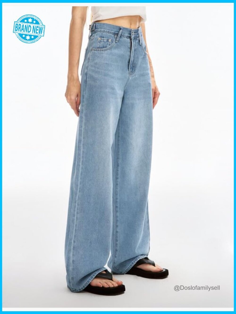 Adjustable Waist Baggy Jeans High Rise Wide Straight Leg Y2K Denim Pants - Picture 4 of 7